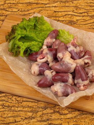 fresh halal chicken hearts ready for cooking